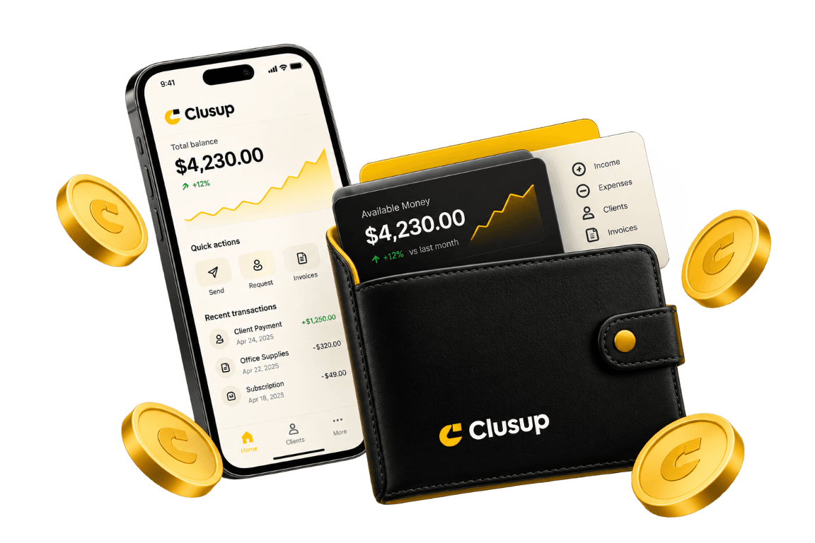Clusup wallet and mobile dashboard for managing freelance finances